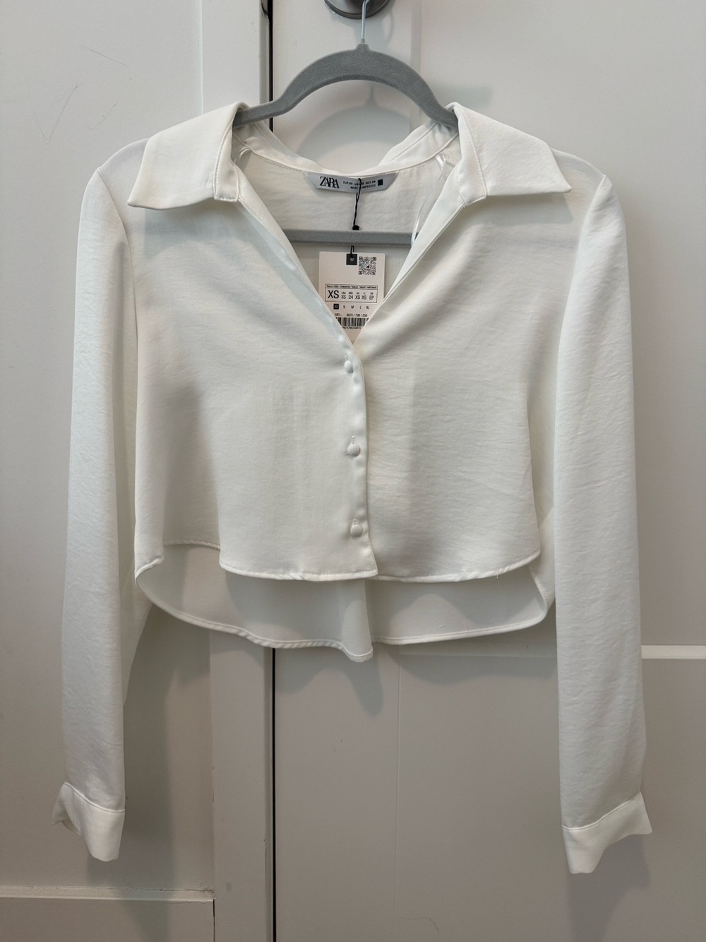 Zara White Satin Cropped Blouse